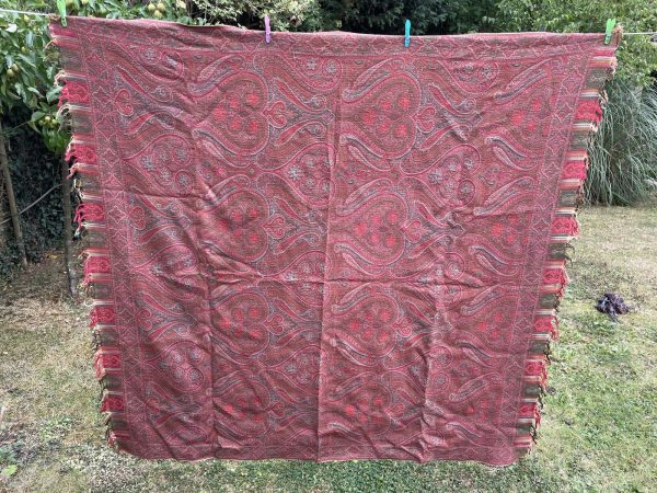 Antique-Victorian-Kashmir-Paisley-Wool-Shawl-170-X-164-Cm-Red-Green-385037354643