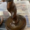 Pair-Vintage-Antique-Oak-Wood-Barley-Twist-Candlesticks-Copper-Holders-385074441233-3